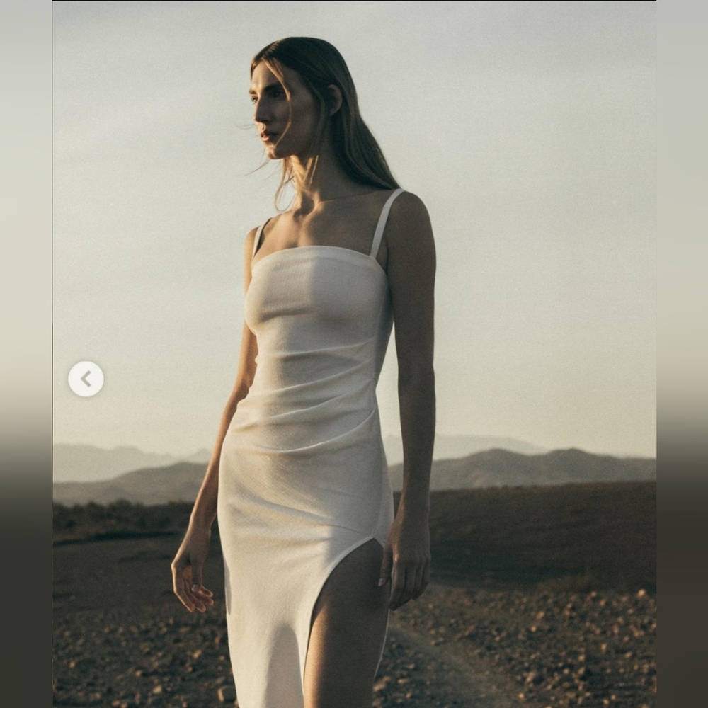 Anemos Nadege Midi Dress In White Textured Stretch